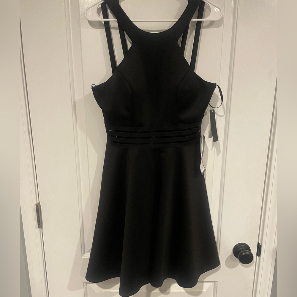 City Studio Black Lace Strappy Back Fit Flare Dress 11.  Built in bra